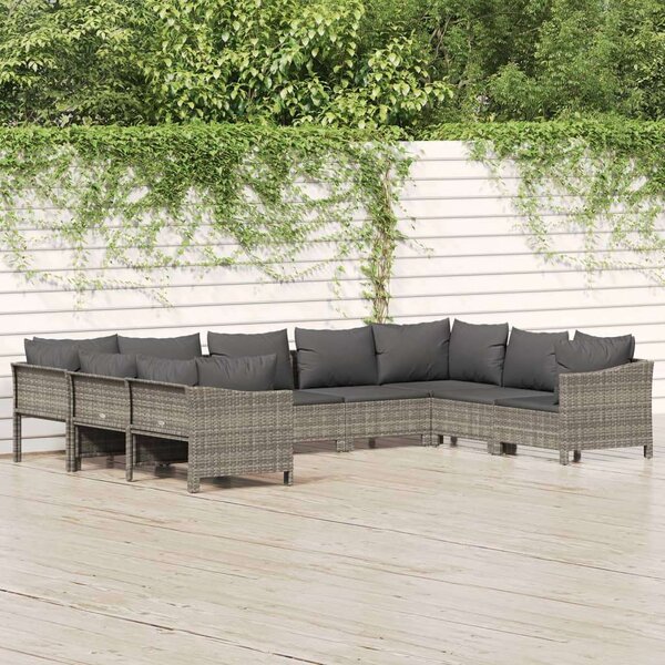 VidaXL 9 részes szürke polyrattan kerti ülőgarnitúra párnákkal