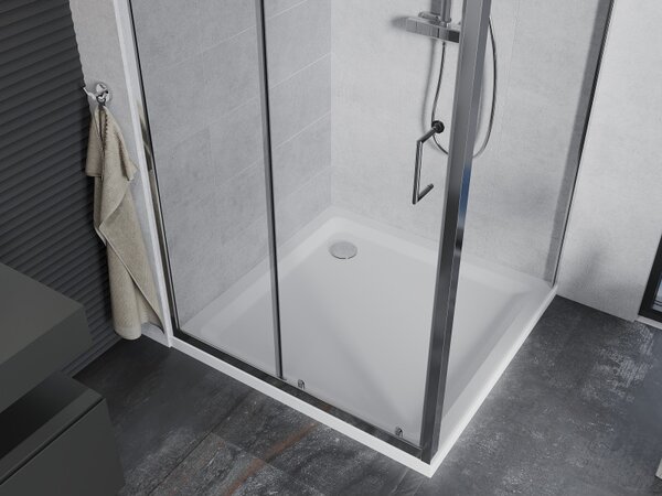 Mexen Apia csúsztatható zuhanykabin 90 x 90 cm, 5 mm-es üveg, króm profil-átlátszó üveg + vékony zuhanytálca 5 cm, 840-090-090-01-00-4010