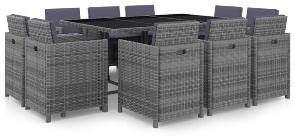 VidaXL Polyrattan Kültéri Étkezőgarnitúra - 11 részes - Szürke