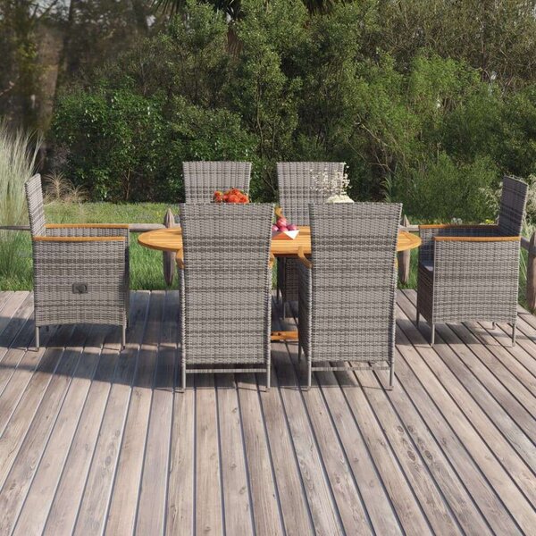 VidaXL Kerti Étkezőgarnitúra - 7 részes - Szürke Polyrattan