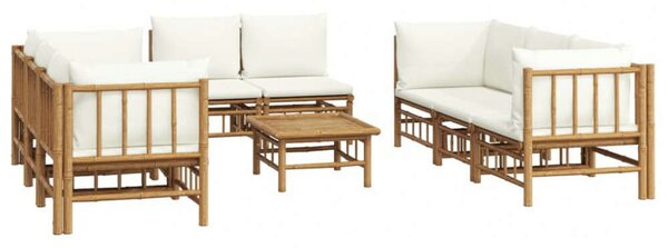 VidaXL 9 részes bambusz kerti ülőgarnitúra krémfehér párnákkal