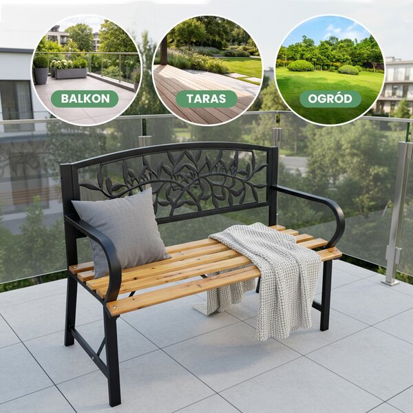 Fancy Garden REO Kerti Pad Fém-Fa Fekete Virágmintás