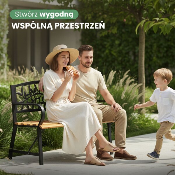 Fancy Garden REO Kerti Pad Fém-Fa Fekete Virágmintás