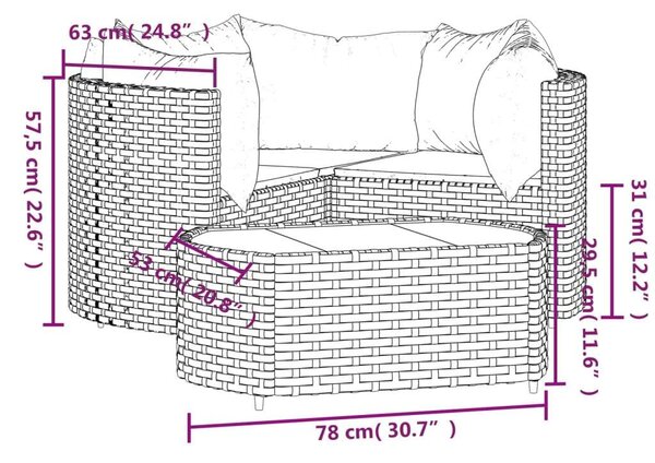 VidaXL 4 részes barna polyrattan kerti ülőgarnitúra párnákkal