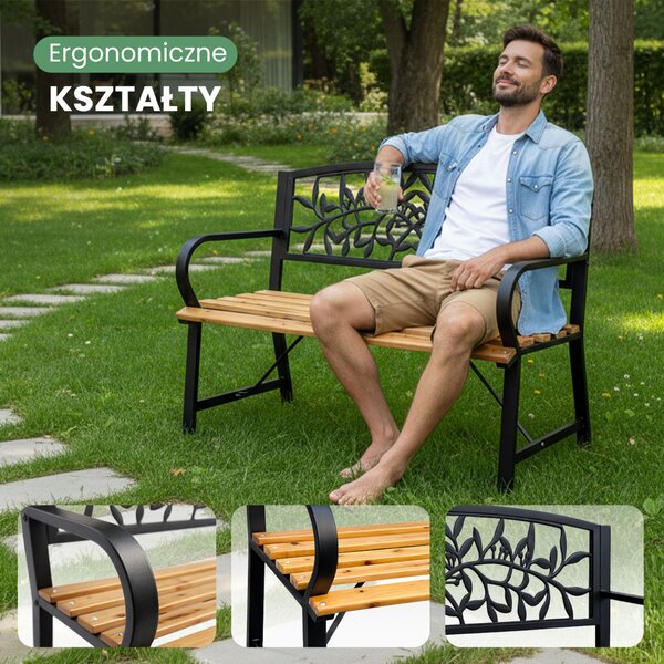 Fancy Garden REO Kerti Pad Fém-Fa Fekete Virágmintás