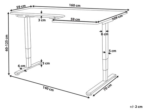 Elektromosan állítható sarokasztal DESTINES Fehér/fekete 160 cm 109 cm Jobb oldali