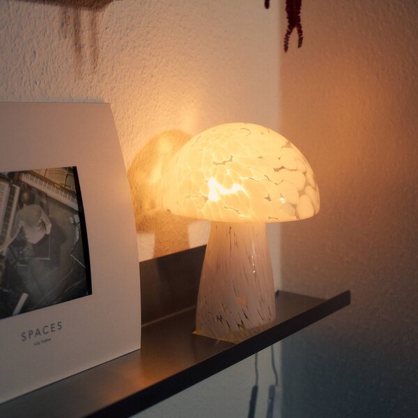 Lindby Hubi asztali lámpa, fehér, üveg, Ø 22 cm, gomba formájú, Fehér / opál, Nappali / Étkező, Üveg, Modern