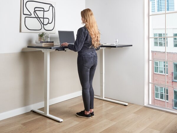 Elektromosan állítható sarokasztal DESTINES Fekete/fehér 160 cm 109 cm Jobb oldali