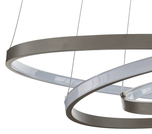 Lucande LED függő világítás Ezana, nikkel, fém, Ø 80 cm, dimmelhető, Alu / szürke / cink, Nappali / Étkező, fém, Modern