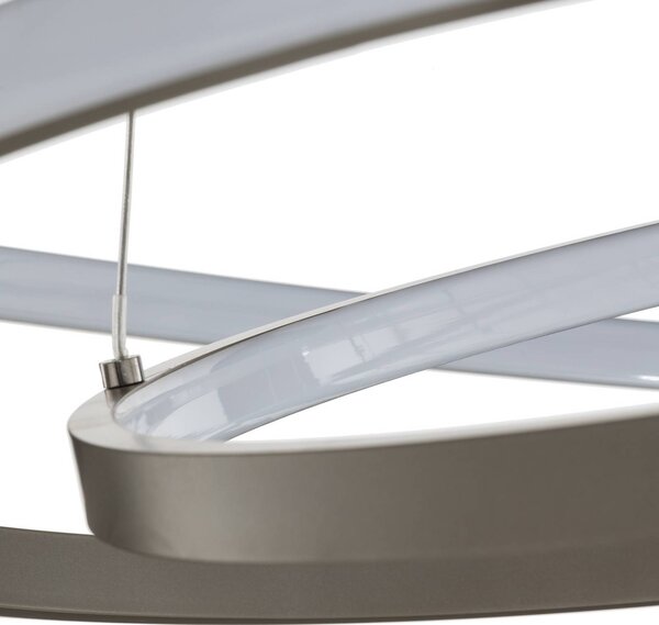 Lucande LED függő világítás Ezana, nikkel, fém, Ø 80 cm, dimmelhető, Alu / szürke / cink, Nappali / Étkező, fém, Modern