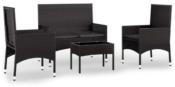 VidaXL Kerti Ülőgarnitúra - 4 részes - Fekete Polyrattan