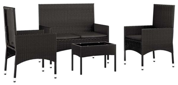 VidaXL Kerti Ülőgarnitúra - 4 részes - Fekete Polyrattan