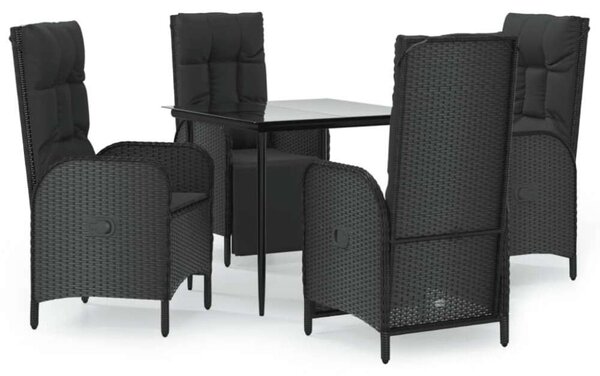 VidaXL 5 részes Kerti Étkezőgarnitúra - Fekete Polyrattan