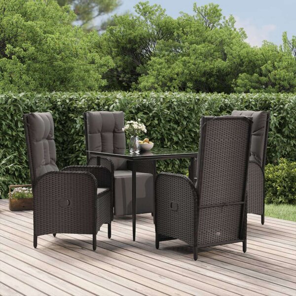 VidaXL 5 részes Kerti Étkezőgarnitúra - Fekete Polyrattan