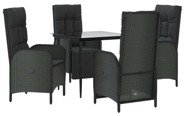 VidaXL 5 részes Kerti Étkezőgarnitúra - Fekete Polyrattan