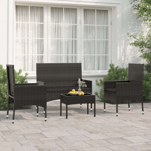 VidaXL Kerti Ülőgarnitúra - 4 részes - Fekete Polyrattan