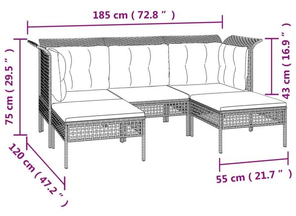 VidaXL Polyrattan Kerti Ülőgarnitúra - 6 részes - Szürke