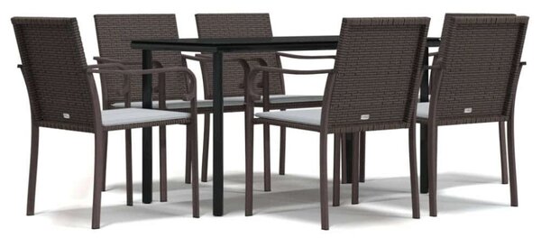VidaXL 7-részes polyrattan és acél kerti étkezőgarnitúra párnával