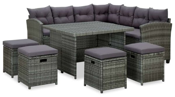 VidaXL 6 részes szürke polyrattan kerti bútorszett párnákkal