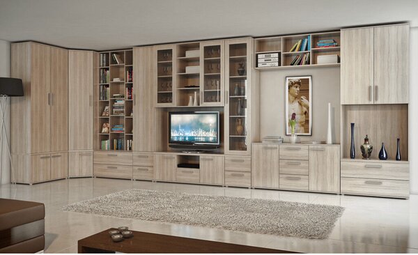 TV szekrény üveg, DTD laminált, tölgy sonoma, DUNAJ TYP6