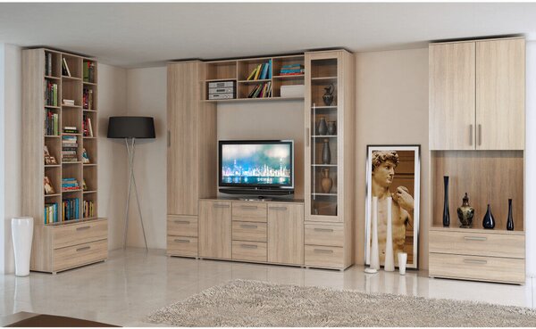 TV szekrény üveg, DTD laminált, tölgy sonoma, DUNAJ TYP6