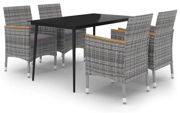 VidaXL 5 részes polyrattan és üveg kerti étkezőgarnitúra párnákkal