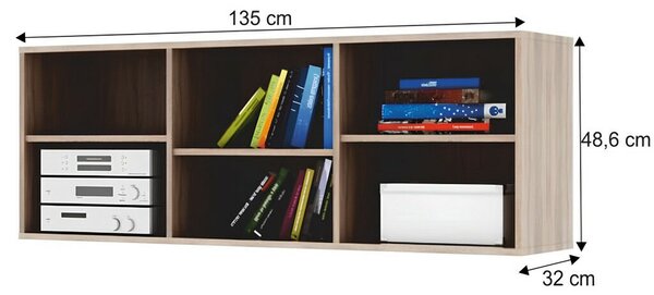 Alacsony könyvespolc, DTD laminált, tölgy sonoma, DUNAJ TYP12