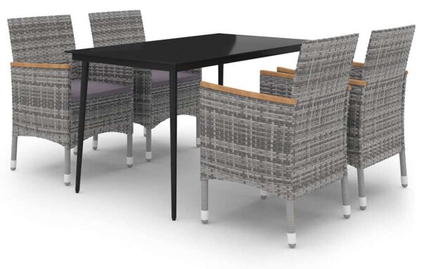 VidaXL 5 részes polyrattan és üveg kerti étkezőgarnitúra párnákkal
