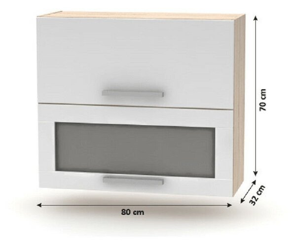 Billenő felsőszekrény üveggel 2DV, tölgy sonoma/fehér, NOVA PLUS NOPL-016-OH