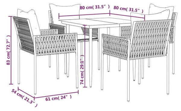 VidaXL Kerti Étkezőgarnitúra - 5 részes - Polyrattan