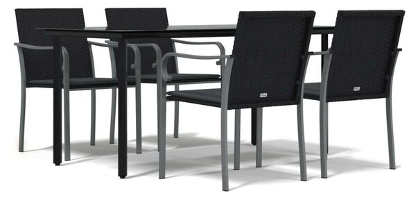 VidaXL 5-részes Kerti Étkezőgarnitúra - Fekete Polyrattan