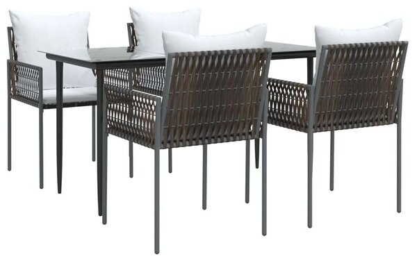 VidaXL 5-részes polyrattan és acél kerti étkezőgarnitúra párnával