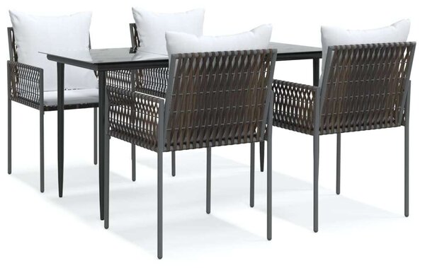 VidaXL 5-részes polyrattan és acél kerti étkezőgarnitúra párnával