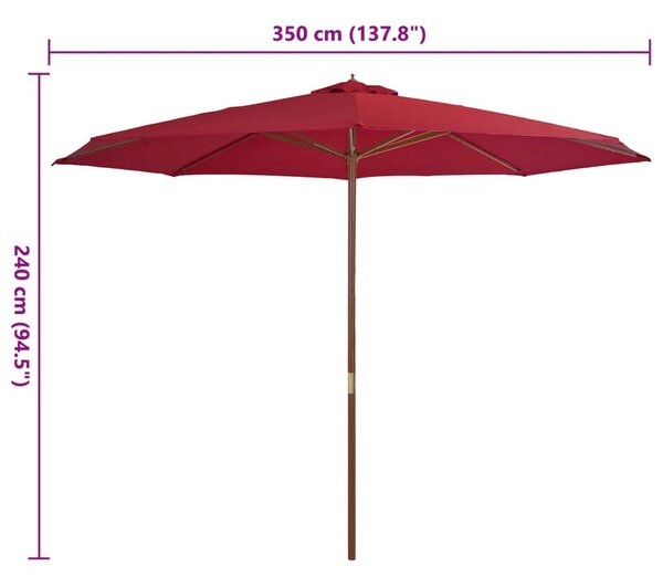 VidaXL vörös kültéri napernyő farúddal 350 cm, több színben