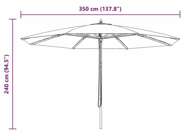 VidaXL vörös kültéri napernyő farúddal 350 cm, több színben