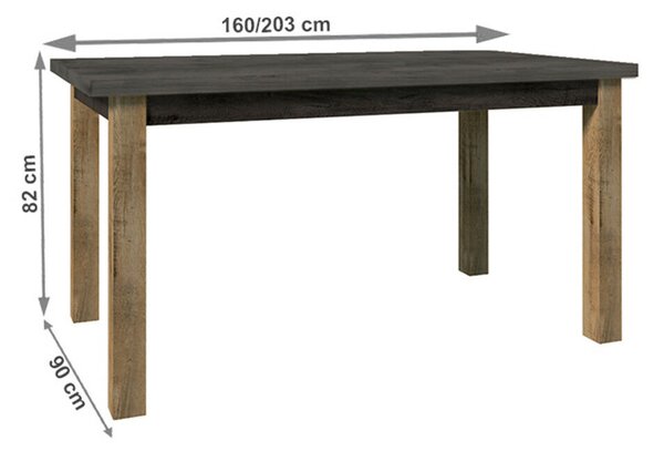 Étkezőasztal, nyitható, tölgy lefkas sötét/smooth szürke, 160-203x90 cm, MONTANA STW
