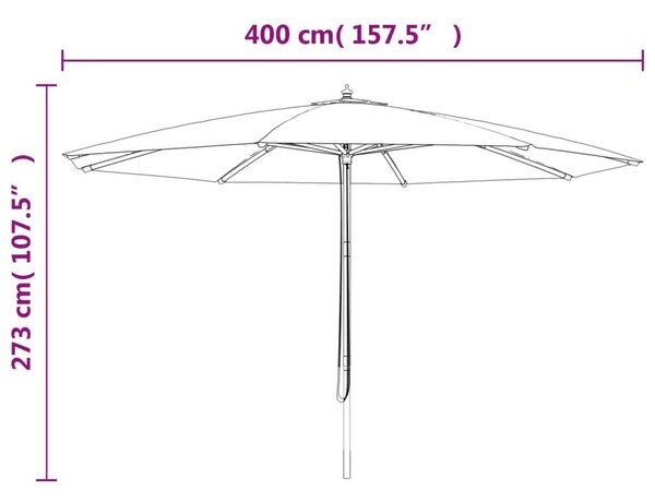 VidaXL bordó kerti napernyő fa rúddal 400 x 273 cm