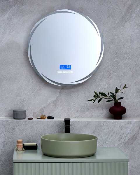 LED fürdőszobai tükör TANAY 60 cm 60 cm Beépített Bluetooth Hangszóróval Ezüst