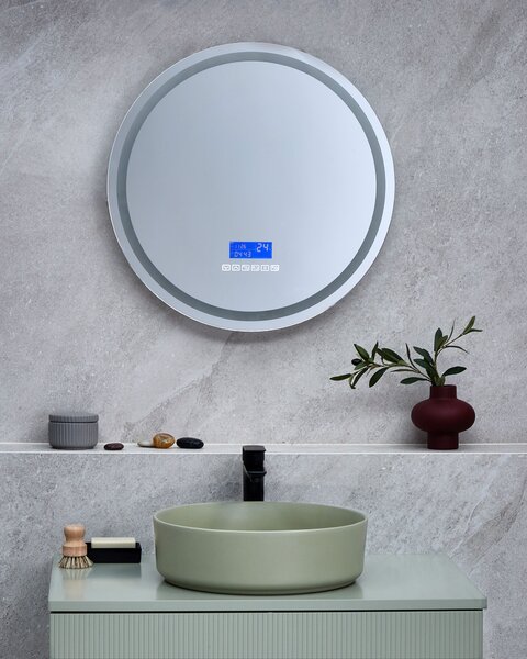 LED fürdőszobai tükör BROGNON 60 cm 60 cm Beépített Bluetooth Hangszóróval Ezüst