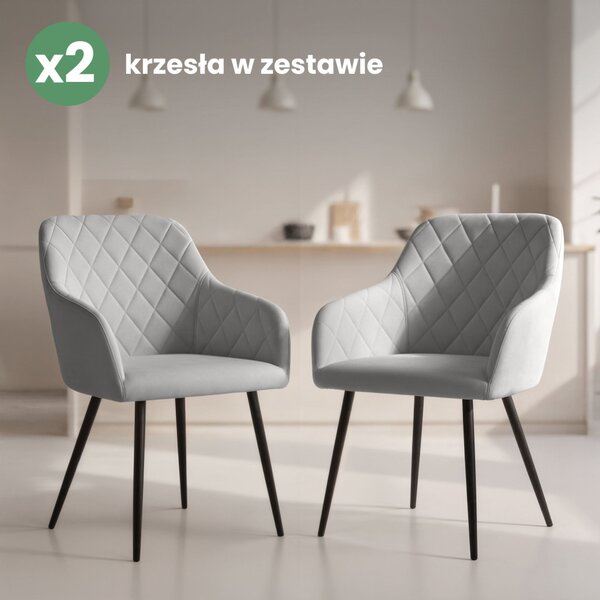 AKORD VELTO Kárpitozott Szék Welur Szürke Rombusz Steppelt Fekete Lábak 2 db
