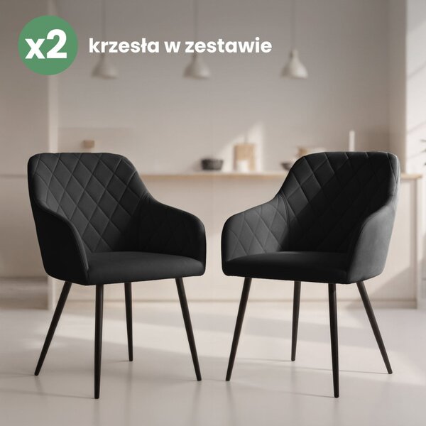 AKORD VELTO Kárpitozott Étkezőszék Welúr Fekete Rombusz Steppelt