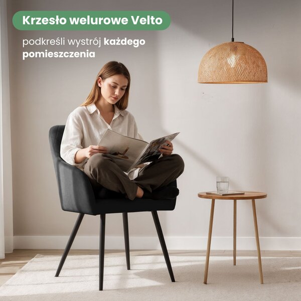 AKORD VELTO Kárpitozott Szék Welur Fekete Rombusz Steppelt Mintával Fekete Lábakkal 4 db-os Szett