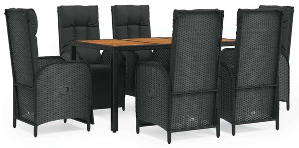 VidaXL 7 részes fekete polyrattan kerti étkezőgarnitúra párnával
