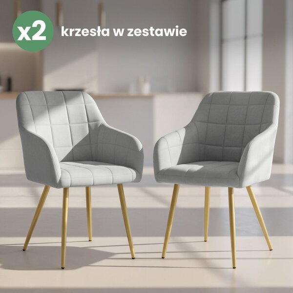 AKORD LUXANO kárpitozott szék welúr szürke arany lábakkal négyzetes steppelt mintával