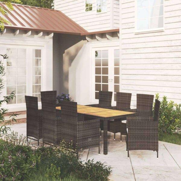 VidaXL Kültéri Étkezőszett - 9 részes - Fekete Polyrattan