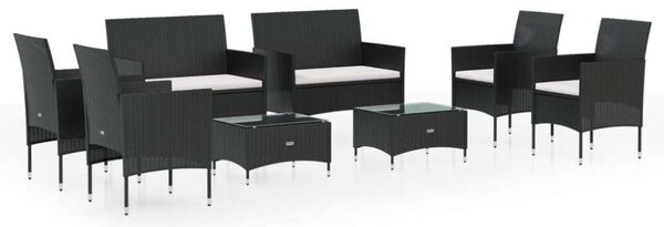 Polyrattan Kerti Ülőgarnitúra - 8 részes - Fekete