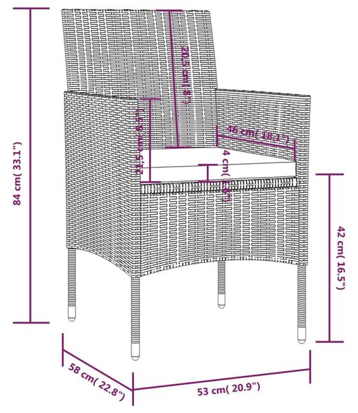 Polyrattan Kerti Ülőgarnitúra - 8 részes - Fekete