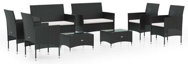 Polyrattan Kerti Ülőgarnitúra - 8 részes - Fekete
