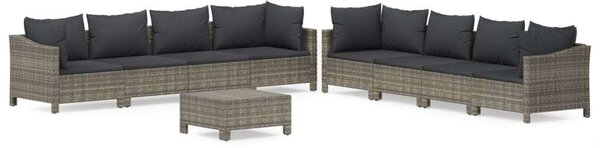 VidaXL 9 részes szürke polyrattan kerti ülőgarnitúra párnákkal