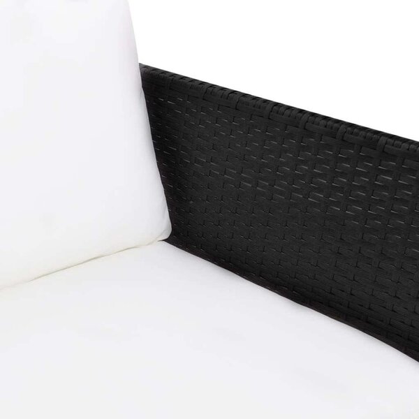 VidaXL 3-részes fekete polyrattan kerti bútorszett párnákkal